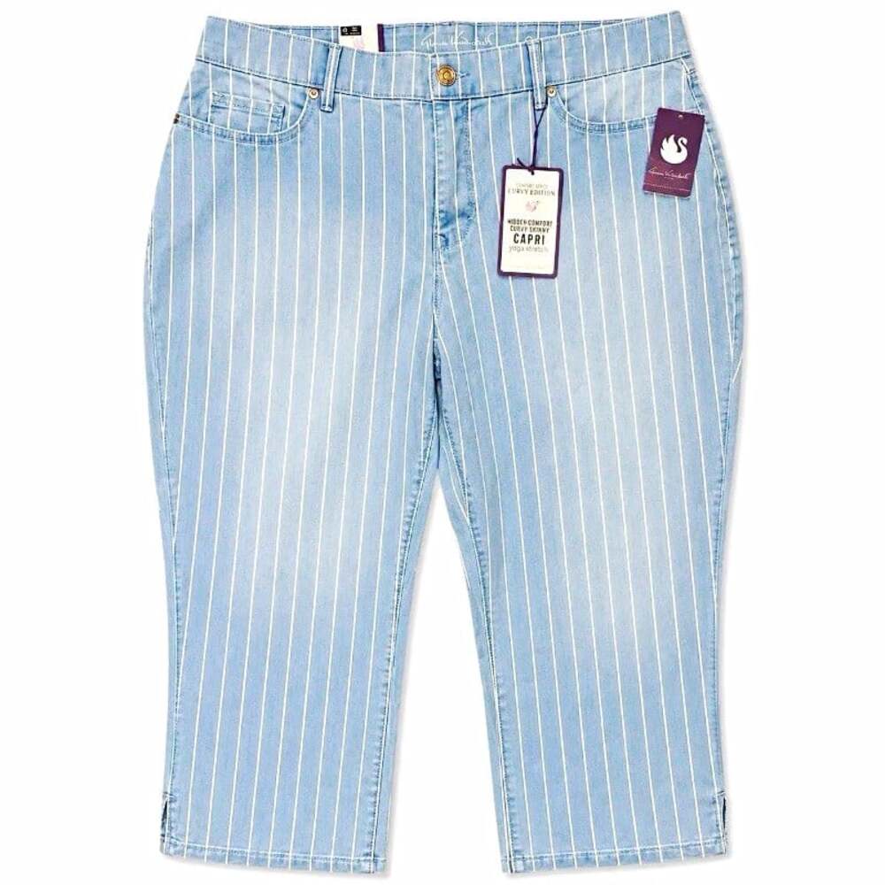 Gloria Vanderbilt Women’s Skinny Capri Pants Stretch Denim Blue/White Stripe 16